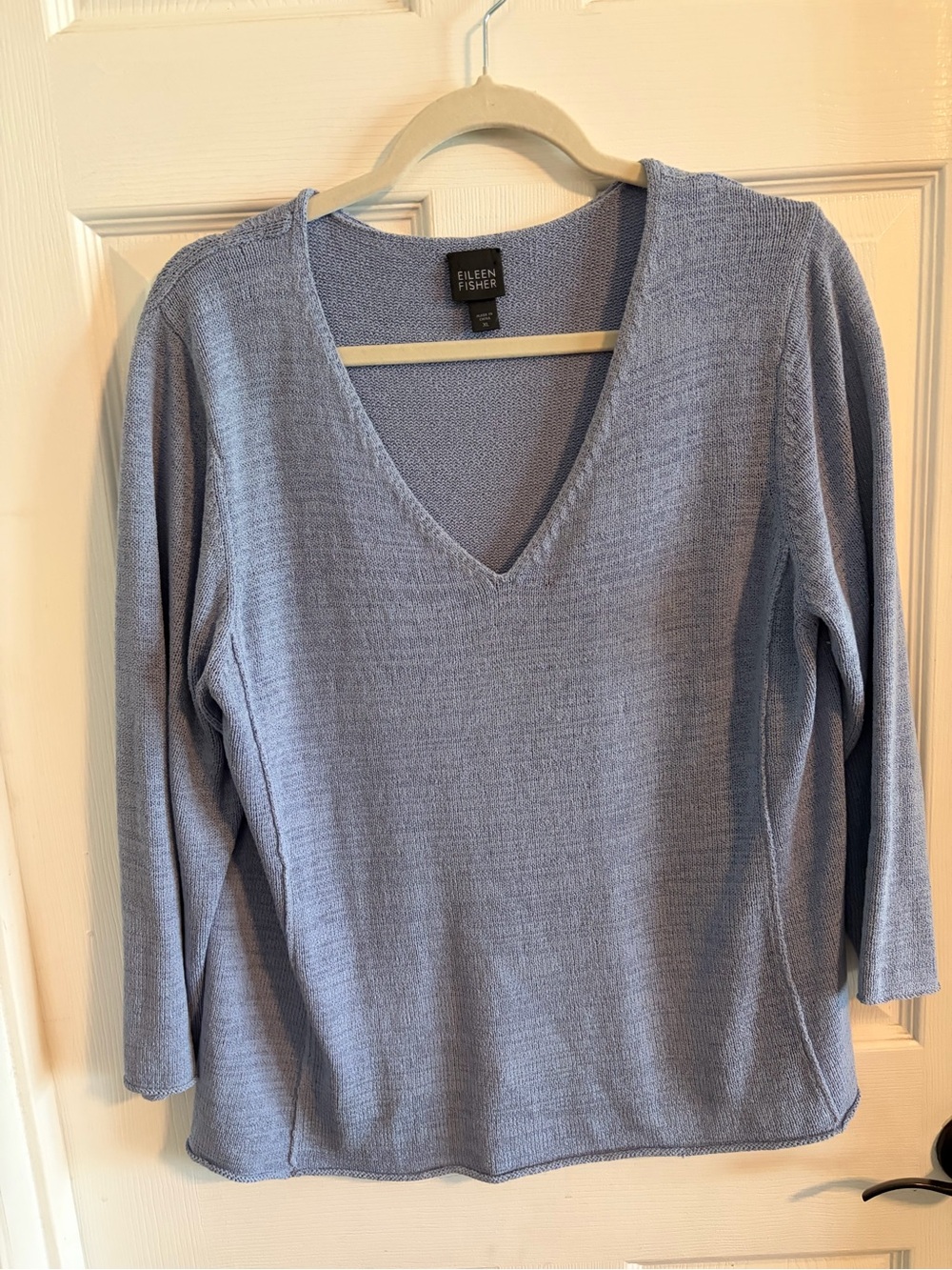 Eileen Fisher Silk Knit V-Neck Sweater Periwinkle Quiet Luxury XL